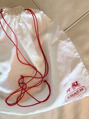COACH Large Vintage White Dust Bag Red Horse Carriage Drawstring 19.5" x 15.5"